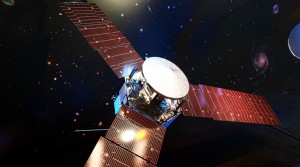 A 1/5 scale model size of NASA's solar-powered Juno spacecraft is displayed at the Jet Propulsion Laboratory in Pasadena, Calif. on Friday, July 1, 2016. The spacecraft is on the final leg of a five-year, 1.8 billion-mile voyage to the biggest planet in the solar system. It's expected to reach Jupiter and go into orbit around the planet on July 4. (AP Photo/Richard Vogel)