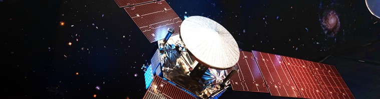 A 1/5 scale model size of NASA's solar-powered Juno spacecraft is displayed at the Jet Propulsion Laboratory in Pasadena, Calif. on Friday, July 1, 2016. The spacecraft is on the final leg of a five-year, 1.8 billion-mile voyage to the biggest planet in the solar system. It's expected to reach Jupiter and go into orbit around the planet on July 4. (AP Photo/Richard Vogel)